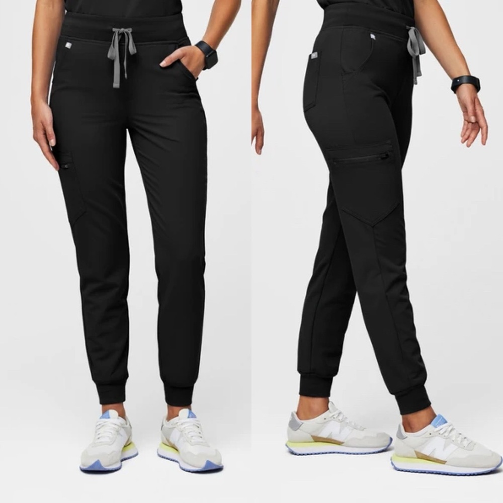 Figs • High Waisted Black Zamora Jogger Medical Scrub Pant Office Nurse Sz Med - Picture 2 of 14